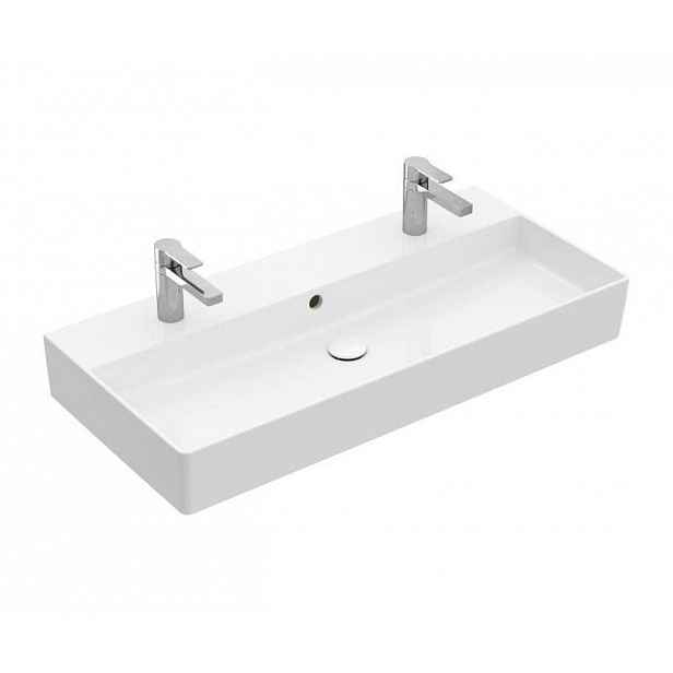 Villeroy & Boch Memento 2.0 - Dvojumyvadlo nábytkové 100x47 cm, s přepadem, 2 otvory pro baterii, CeramicPlus, alpská bílá 4A221LR1