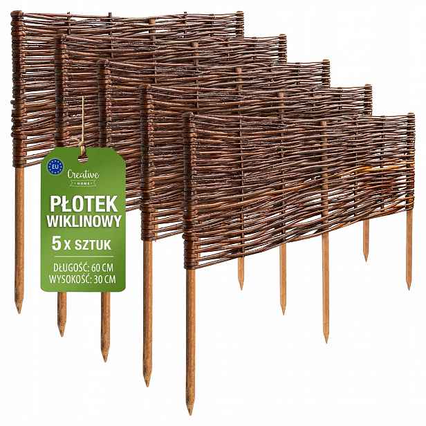 Proutěný plot zahradní palisáda trávníkový lem hnědý 60x30 cm 5 ks