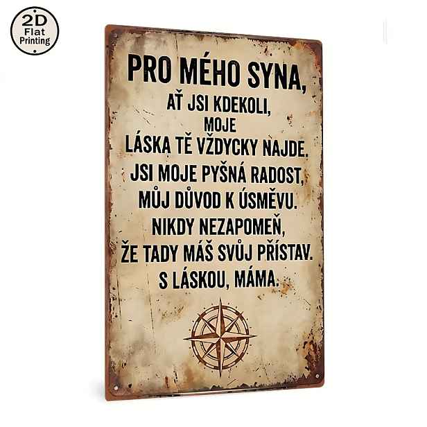 TEMU 2D Plochá, 1ks Vintage Kovová Nástěnná Plaketa Matčina Láska & Syn - 8x12 Čtvercová Plechová Nástěnná Dekorace Vhodná pro Domov, Kancelář,