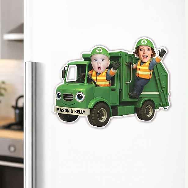 TEMU Vlastní dětský fotomagnet na lednici s popelářským vozem, Personalizovaný magnet na lednici s popelářským vozem do kuchyně, Chlapecký fotomagnet