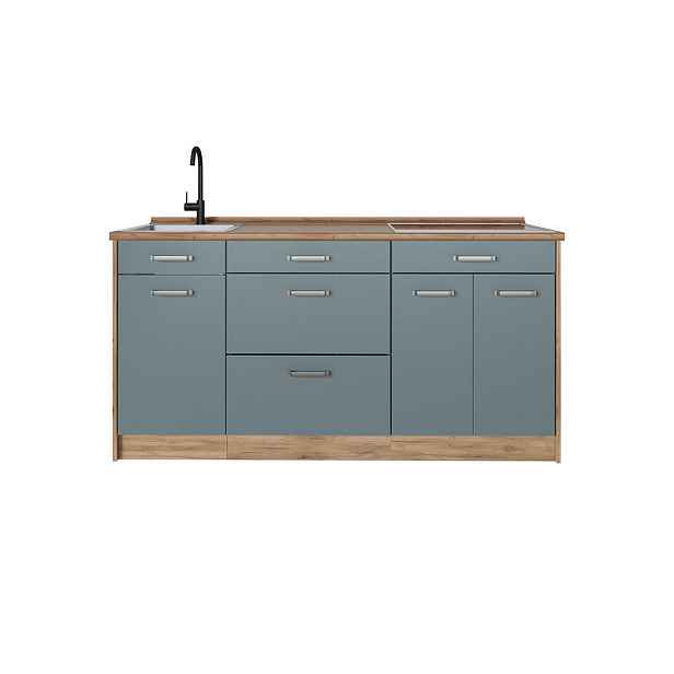 Vicco KUCHYŇSKÝ BLOK R-Line, Modrošedá/Zlatý mocný dub, 160 cm pracovná doska Dub Goldkraft