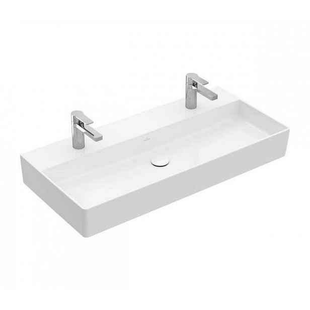 Villeroy & Boch Memento 2.0 - Dvojumyvadlo nábytkové 100x47 cm, bez přepadu, 2 otvory pro baterii, alpská bílá 4A221K01