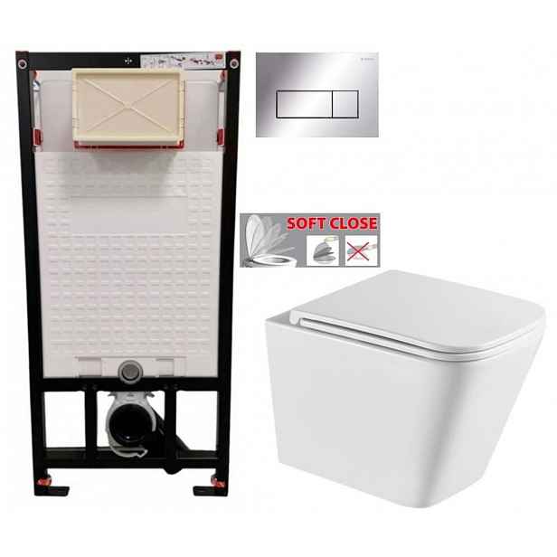 DEANTE Podomítkový rám, pro závěsné WC mísy + SLIM tlačítko chrom + WC INVENA FLORINA /VÍROVÉ SPLACH/ WITH SOFT, včetně soft/close sedátka CST_WC01...