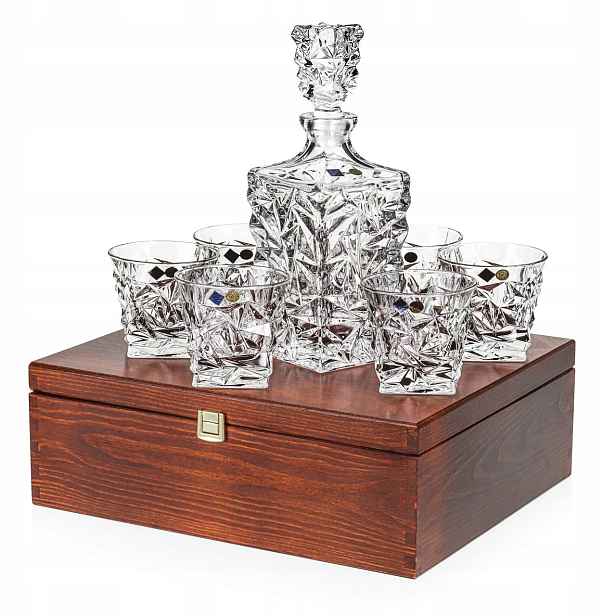 Křišťálová sada na whisky Bohemia Glacier 6+1 v krabičce s gravírováním