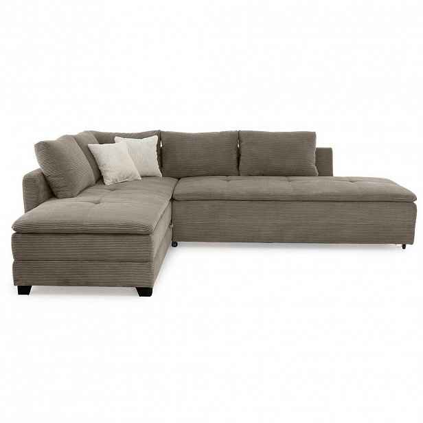 luma-home ROHOVÁ POHOVKA – PRO DLOUHODOBÉ SPÁNÍ: Dvoulůžko s boxspringem, 306 × 223 × 95 cm (Š×H×V), kordová látka v hnědé a taupe barvě / 15162