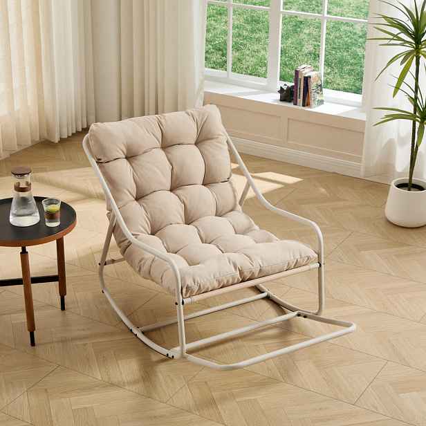 OKWISH HOUPACÍ křeslo 75/116/82 cm béžové z oceli s hustým polstrováním