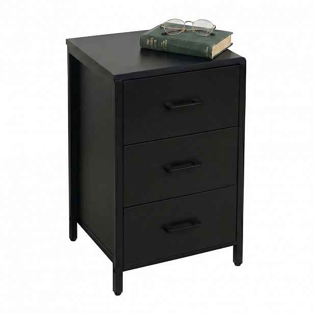 Relaxdays NOČNÍ STOLEK Černý 3 zásuvky MDF ocel 60/40/40 cm