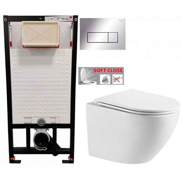 DEANTE Podomítkový rám, pro závěsné WC mísy + SLIM tlačítko chrom + WC INVENA LIMNOS /VÍROVÉ SPLACH/ WITH SOFT, včetně soft/close sedátka CST_WC01...