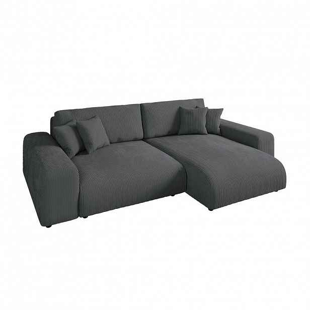 luma-home ROHOVÁ POHOVKA s funkcí rozkládání na lůžko, úložným prostorem, vlnovou pružinovou konstrukcí, 255 × 165 × 84 cm (Š×H×V), šedý kord / 21006