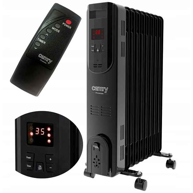 Olejový radiátor Led s dálkovým ovládáním, 9 žeber, výkon až 2000W, termostat, 230V