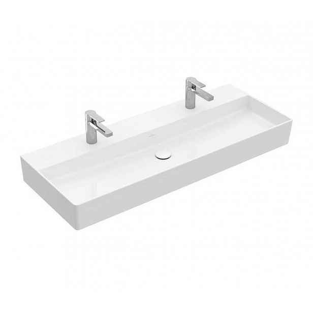 Villeroy & Boch Memento 2.0 - Dvojumyvadlo nábytkové 120x47 cm, bez přepadu, 2 otvory pro baterii, CeramicPlus, alpská bílá 4A22CGR1