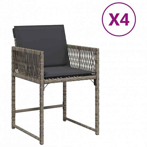 vidaXL Zahradní židle s poduškami 4 ks polyratan šedé