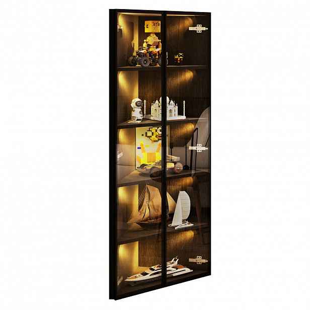 Modfu ROHOVÁ vitrína z MDF a skla 62x35x160 cm černá s LED osvětlením a tichým dovíráním dveří