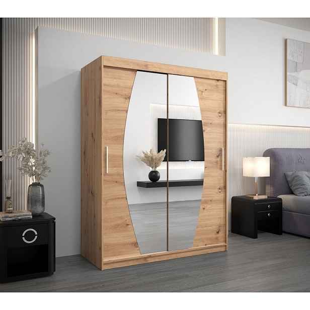 Šatní skříň se zrcadly NIKOLA - šířka 150 cm, dub artisan