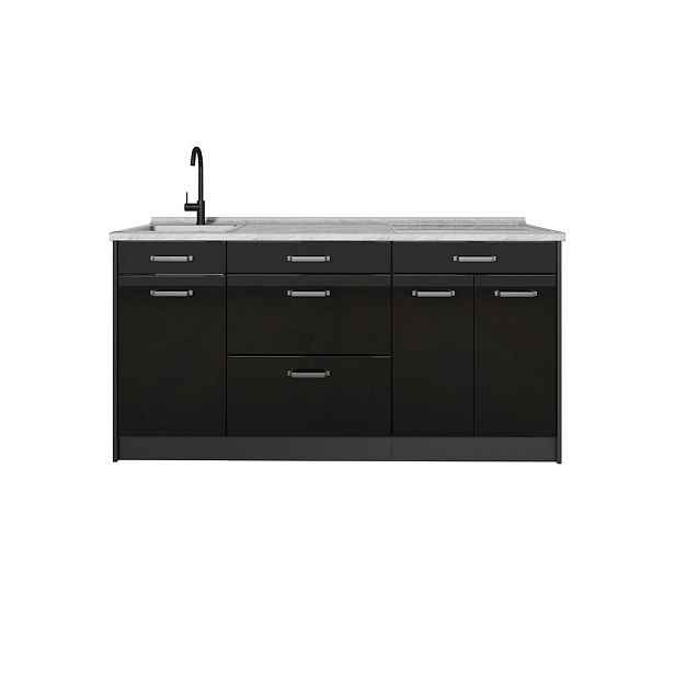 Vicco KUCHYŇSKÝ BLOK R-Line, Černý vysoký lesk/Antracit, 160 cm pracovná doska Mramor