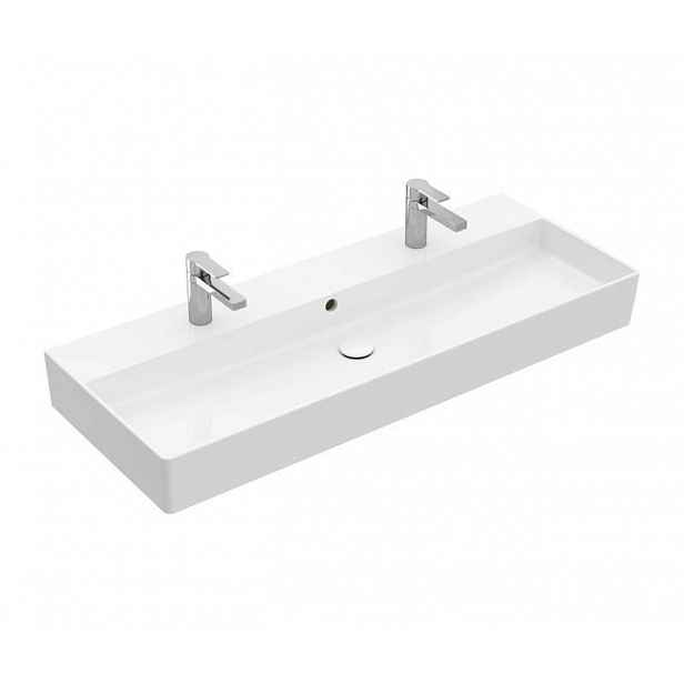 Villeroy & Boch Memento 2.0 - Dvojumyvadlo nábytkové 120x47 cm, s přepadem, 2 otvory pro baterii, CeramicPlus, alpská bílá 4A22CKR1