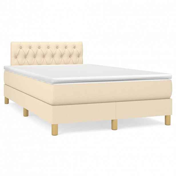 vidaXL Box spring postel s matrací krémová 120x200 cm textil