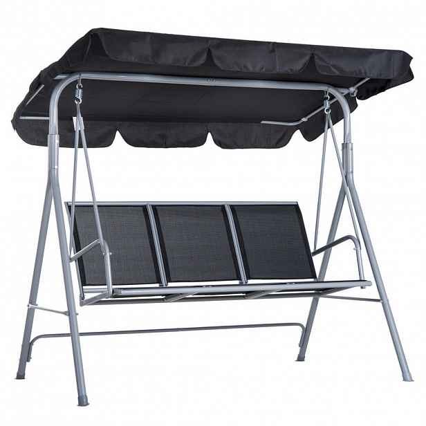 OKWISH ZAHRADNÍ houpačka 171/108/154 cm šedá z kovu se stříškou pro 3 osoby