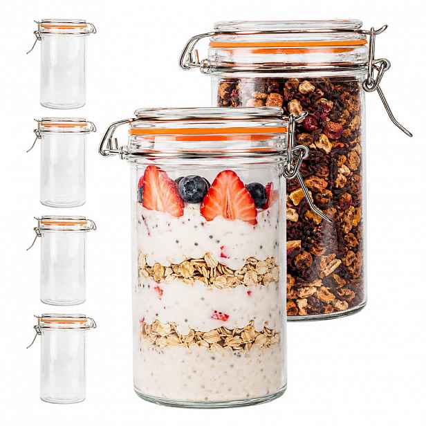 Relaxdays SKLENICE Transparentní 6ks-Set 500 ml s patentním uzávěrem