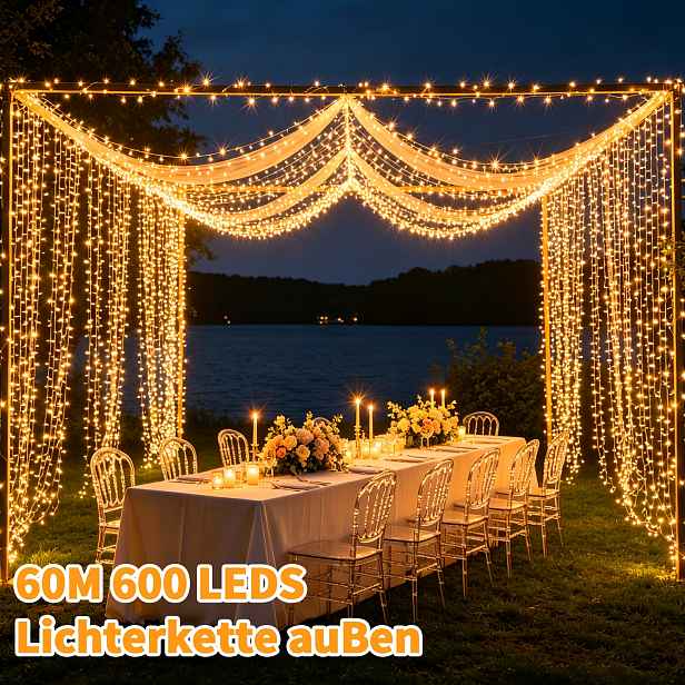 TEMU Zásuvkové extra dlouhé pohádkové světýlka (198,85 stop / 600 LED) s dálkovým ovládáním, 8 režimy a časovačem. Vhodné pro Vánoce, střešní párty,