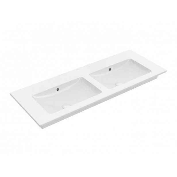 Villeroy & Boch Venticello - Dvojumyvadlo nábytkové 130x50 cm, s přepadem, bez otvoru pro baterii, CeramicPlus, alpská bílá 4111DJR1