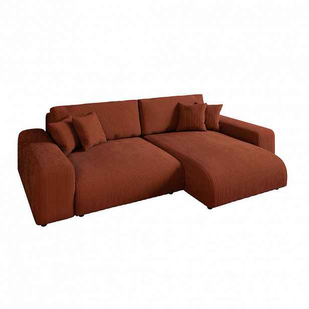 luma-home ROHOVÁ POHOVKA s funkcí rozkládání, úložným prostorem, vlnovou pružinovou konstrukcí, 255 × 165 × 84 cm (Š×H×V), manšestr v barvě terakota /