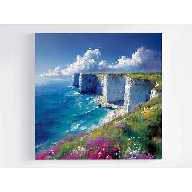 Obraz Na Plátně Canvas Krajina Bílé Útesy Dover Moře Skály Květiny 50x50