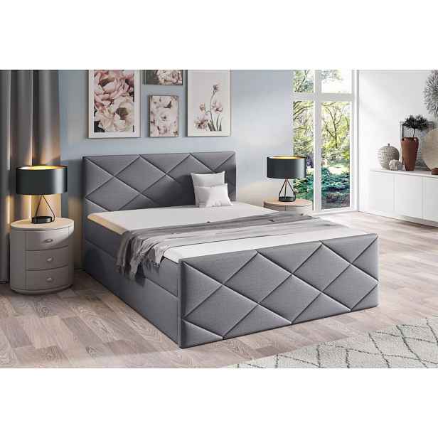 Postel s matrací a roštem HALKA - 160x220, šedá 1 + topper ZDARMA