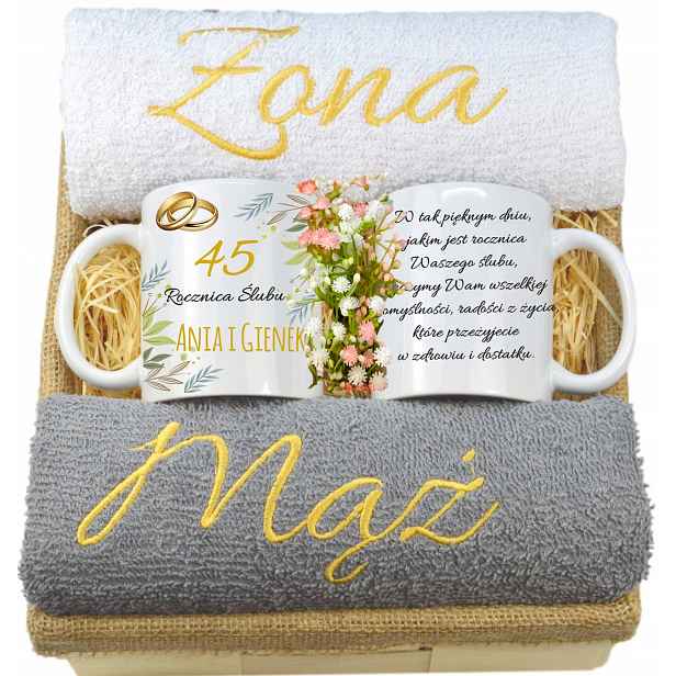 dárek Jubileum Výročí Svatby zlatá výšivka 10 20 30 40 50 ručníky a hrnky