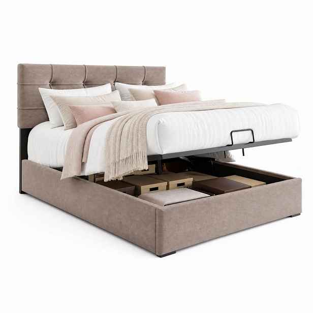 CHICFURN ČALOUNĚNÁ POSTEL 90/200 cm ve světle šedé barvě s úložným prostorem a matrací
