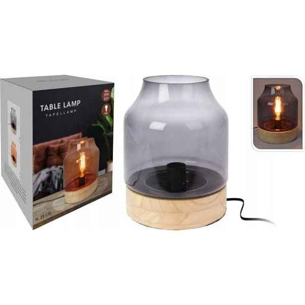 Dřevěná stolní lampa se sklem noční lampa šedá