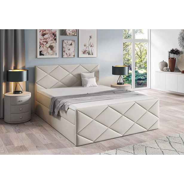 Postel s matrací a roštem HALKA - 160x220, béžová 1 + topper ZDARMA
