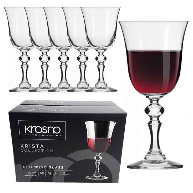Skleničky na červené víno Krosno Krista průhledný 220 ml 6 ks