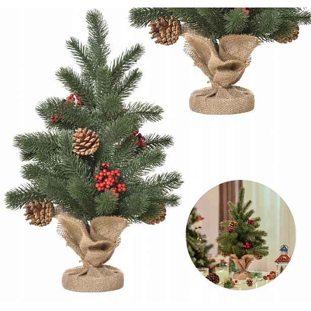 Umělý Vánoční Stromeček s ozdobami a bobulemi, 55 hustých větví, 50 cm