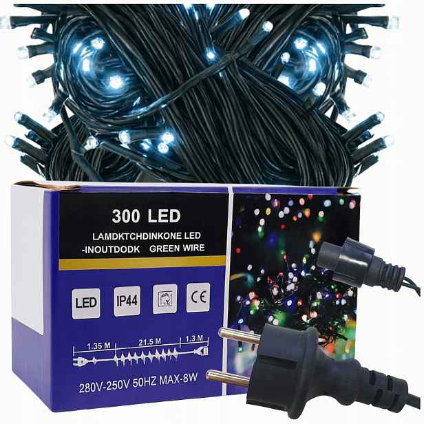 Vánoční osvětlení na stromeček 300 Led blikající studená bílá venkovní i vnitřní