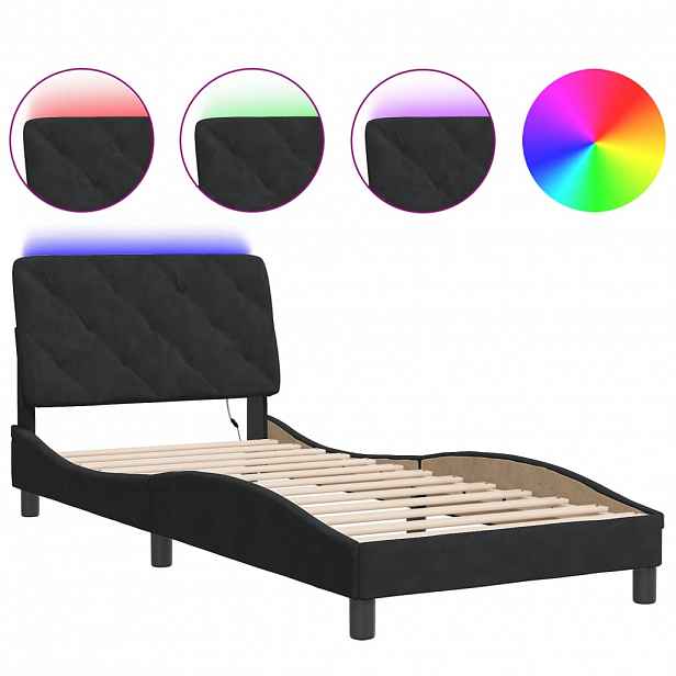 vidaXL Rám postele s LED bez matrace černý 90 x 190 cm samet