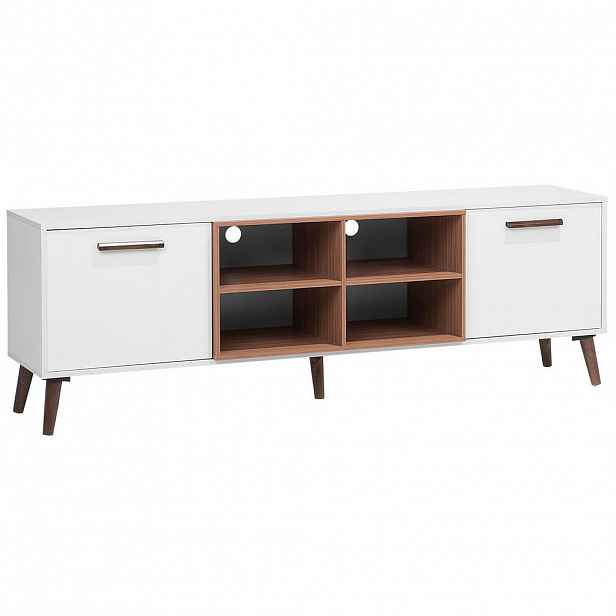 Beliani TV STOLEK Bílý, Tmavě hnědý ALLOA 40/180/60 cm