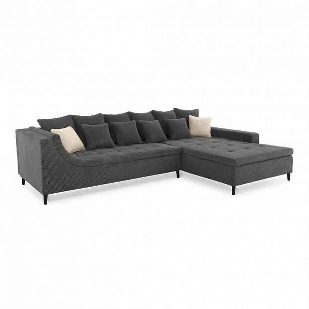 luma-home ROHOVÁ POHOVKA s ozdobným prošíváním a sklopným opěradlem, možnost montáže v obou směrech, 326 × 213 × 91 cm (Š×H×V), manšestr tmavě šedý /