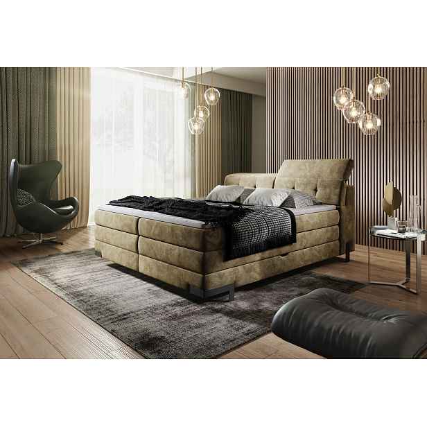 Luxusní box spring postel Massimo, krémová, 180x200 cm