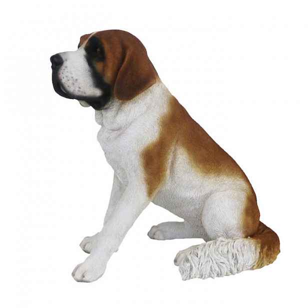 Pes Bernardýn sedící OUTDOOR polyresin bílo-hnědá 50cm