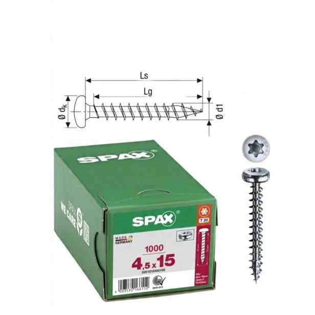 Univerzální šroub na dřevo spax 4,5 x 15 Wirox Hb Tx 1000 ks