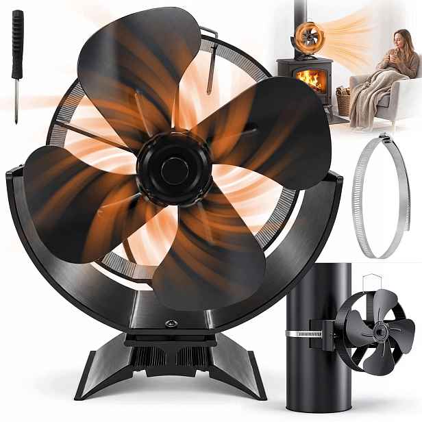Ventilátor na tepelný krb 1400 ot/min 25 dB Černý