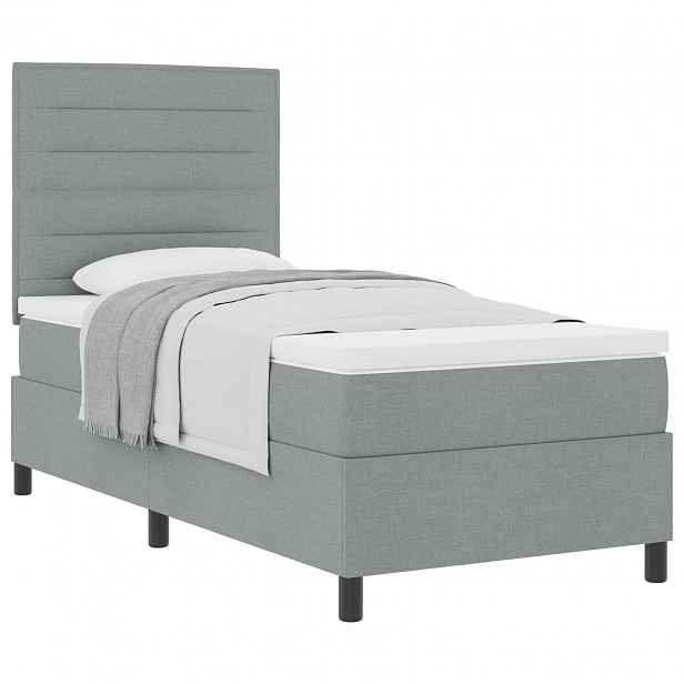 vidaXL Postel s boxspringem s matrací Světle šedá 90 x 190 cm textil