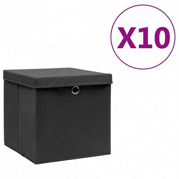 vidaXL Úložné boxy s víky 10 ks 28 x 28 x 28 cm černé