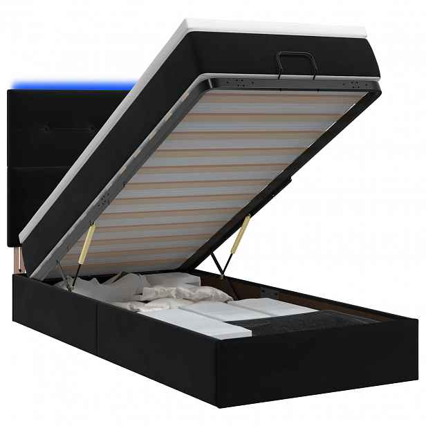 vidaXL Otomanová postel s matrací a LED s čelo Černá 90 x 190 cm Samet