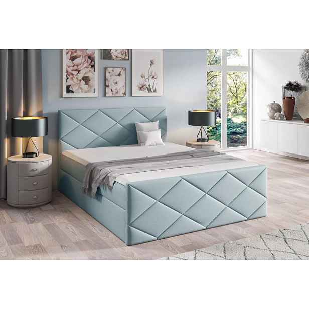 Postel s matrací a roštem HALKA - 160x220, světle modrá + topper ZDARMA