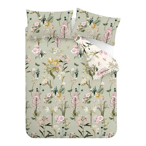 Světle zelené bavlněné prodloužené povlečení na dvoulůžko 230x220 cm Exotic Floral – RHS