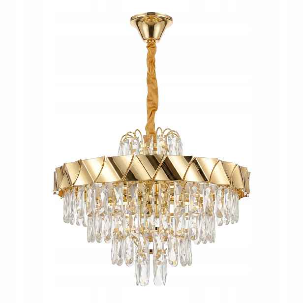 Závěsná lampa Lustr Zlatá Křišťálová 6x E14 Glamour Obývací pokoj 50 cm Toolight