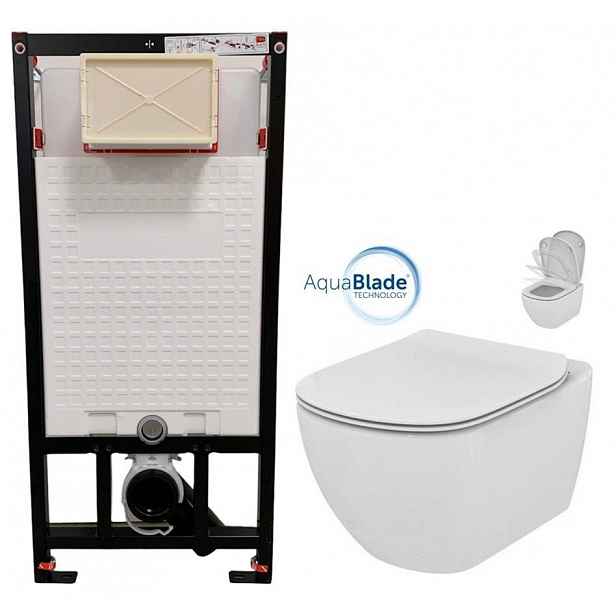 DEANTE Podomítkový rám, pro závěsné WC mísy bez tlačítka + WC Ideal Standard Tesi se sedátkem SoftClose, AquaBlade  CST_WC01 X TE1