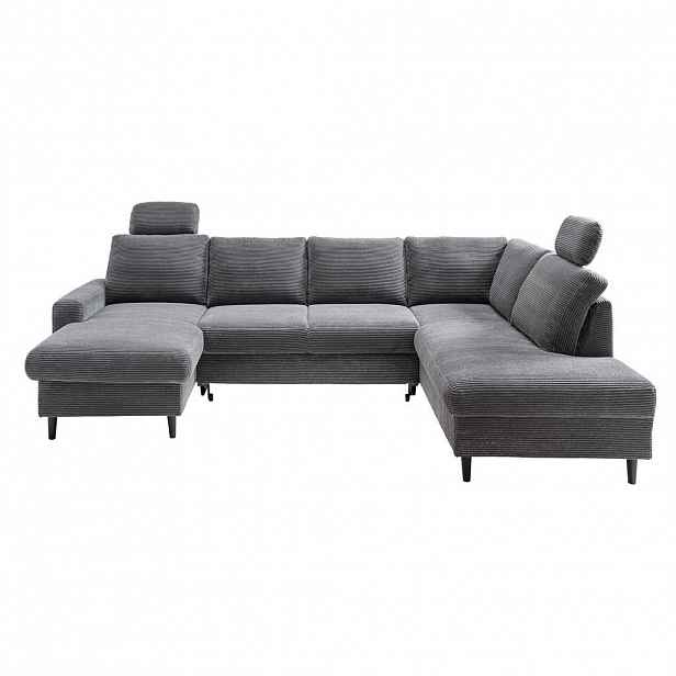 luma-home SEDACÍ SOUPRAVA s funkcí lůžka, úložný prostor pod postelí, pružinová matrace, 2 opěrky hlavy, 305 × 200 × 88 cm (Š×H×V), manšestr tmavě šed